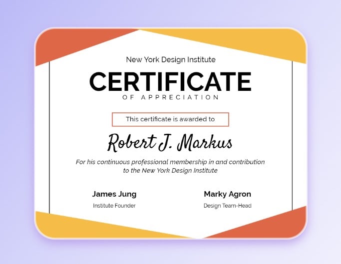 Certificat d'appréciation