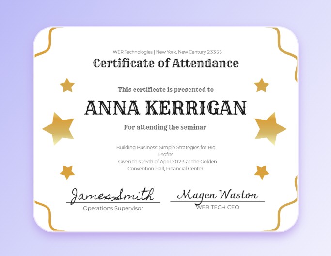 Certificat de participation