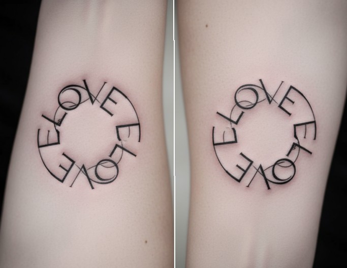 Chain ambigram tattoo with the word love