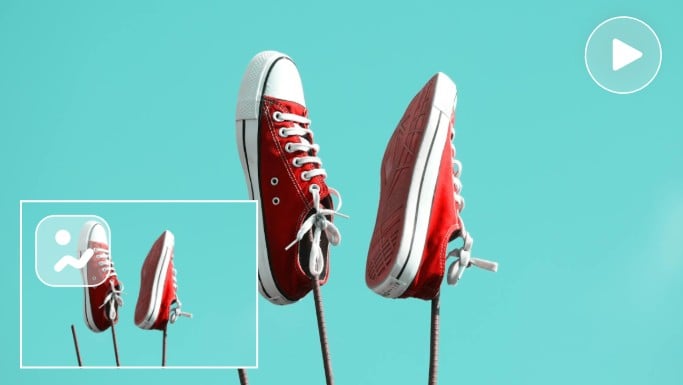 Change a photo of red and white sneakers to a dynamic video