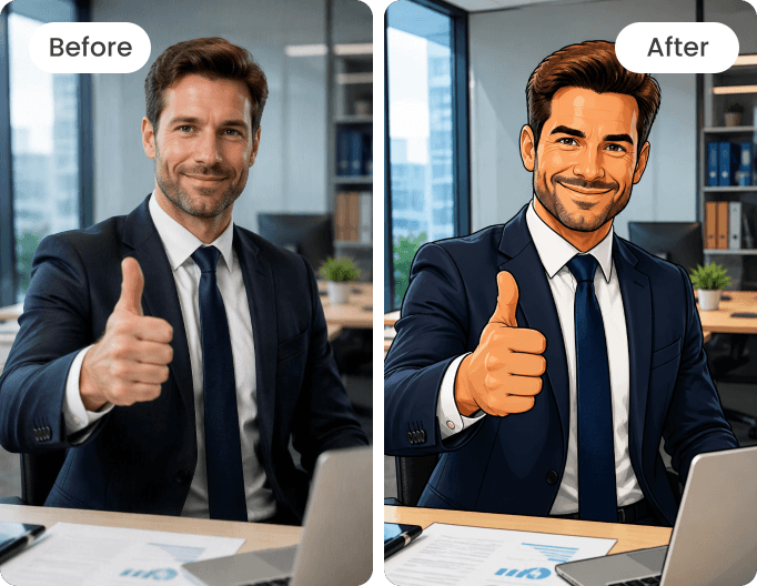 Change a professional headshot to a caricature character