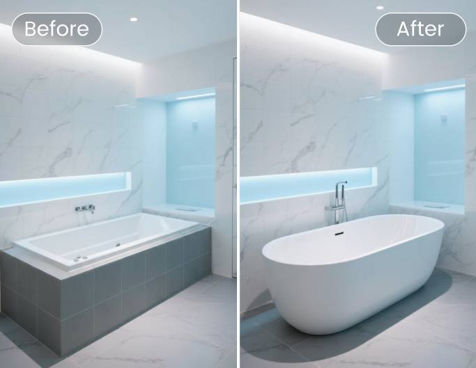 Change bathtub with fotor ai bathroom design tool
