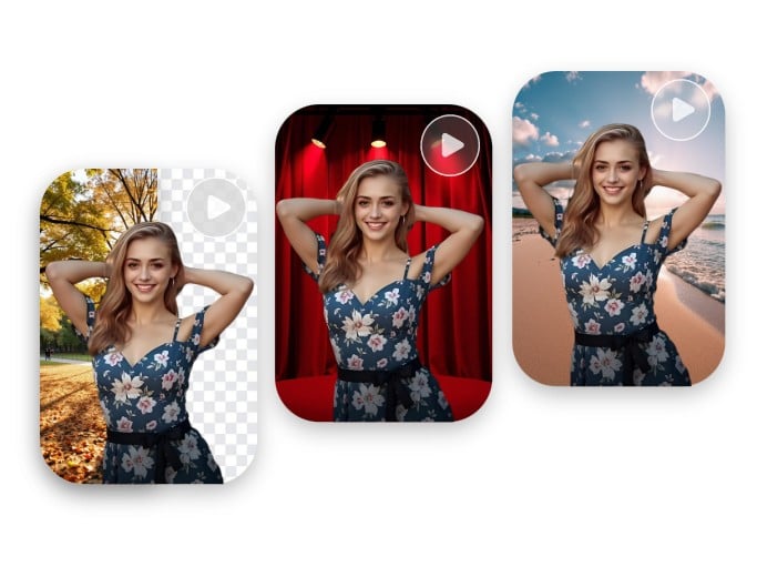 Change sway dancing video backgrounds featuring a girl in a park stage and seaside