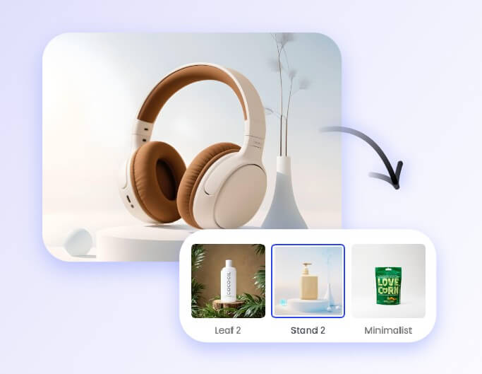 Change the background of a headphones product photo using different ai background options