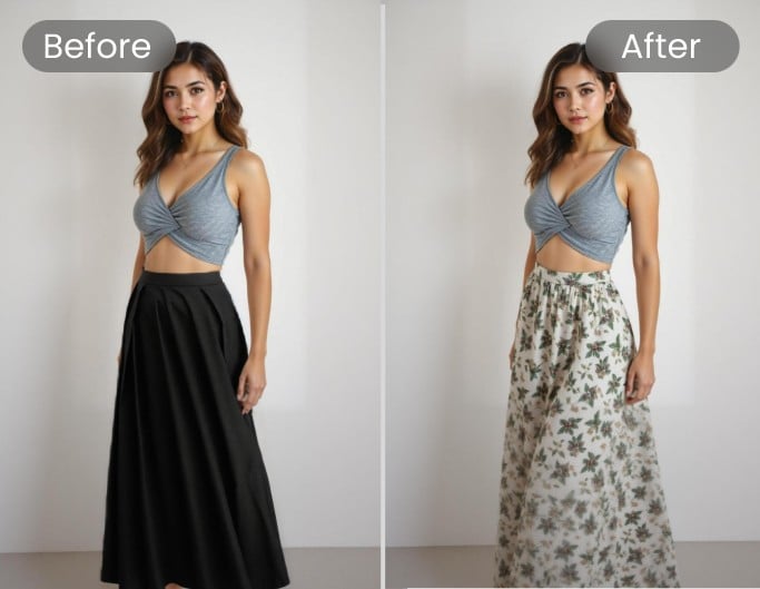 写真に写っている女性のドレスを変える