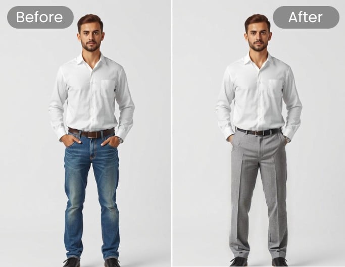 Change the jeans of a man to causual pants