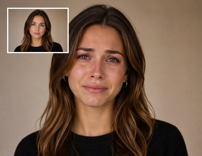 Change the original girl facial expression to sad