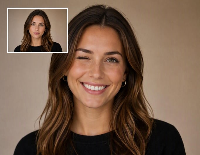 Change the original girl facial expression to wink