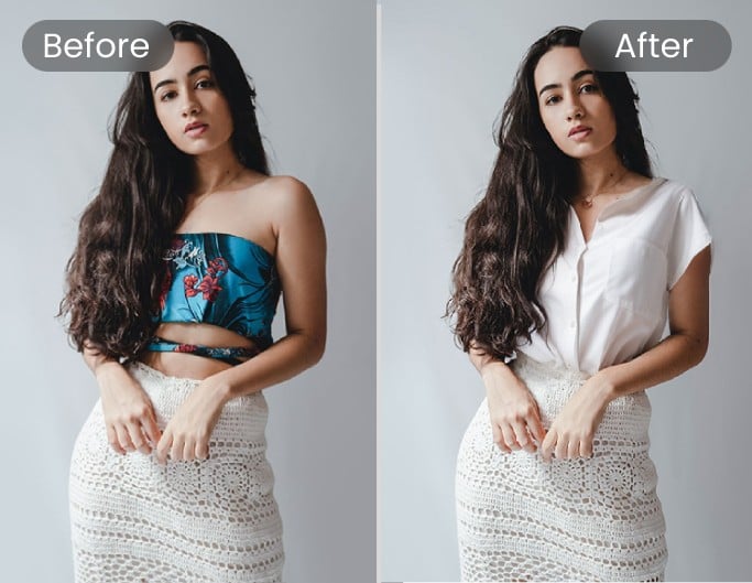 写真に写っている女性のトップスを変える