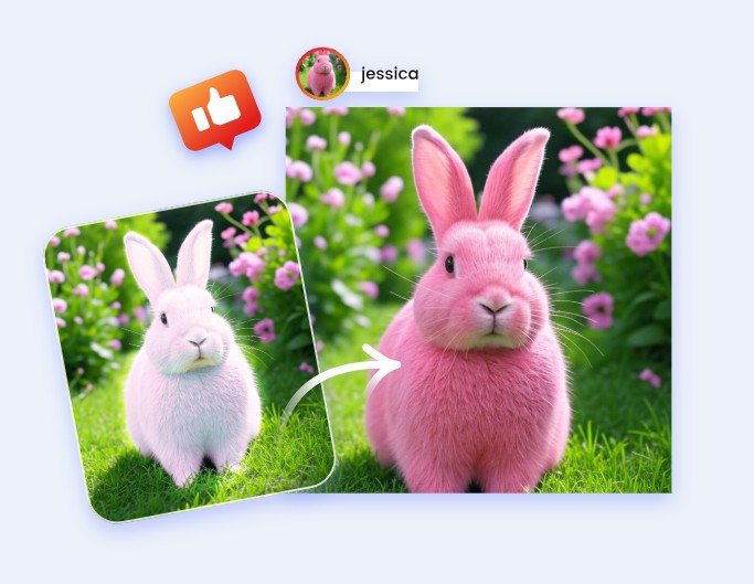 switch the white rabbit in the image to pink for social media