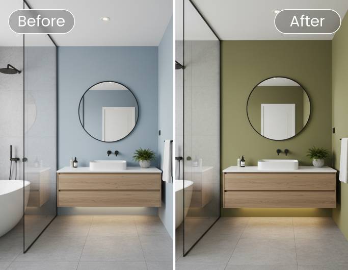 Change wall color with ai bathroom deisgn