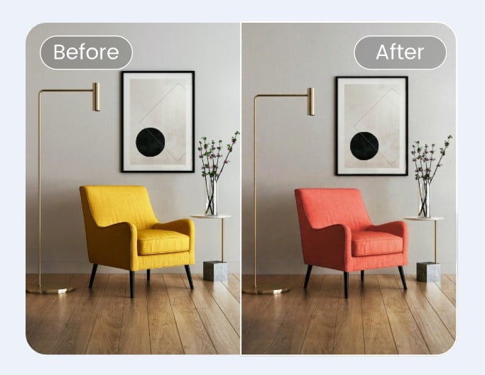 Change yellow sofa color into pink with Fotor online image color changer