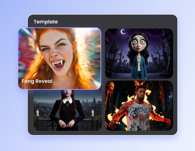 Choose a fang reveal video template from various halloween video filters