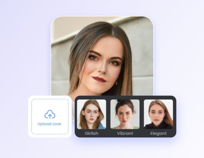 Choose different makeup styles or upload personal look for a female in fotor ai makeup generator