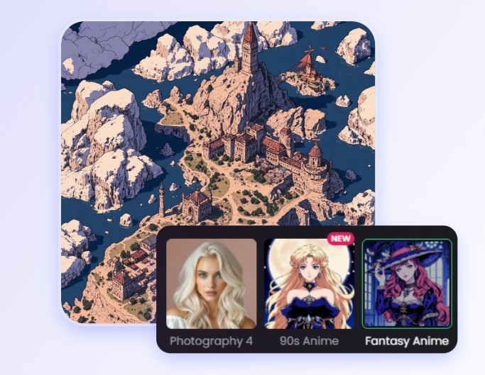 Choose fantasy anime style and generate your fantasy map in fotor