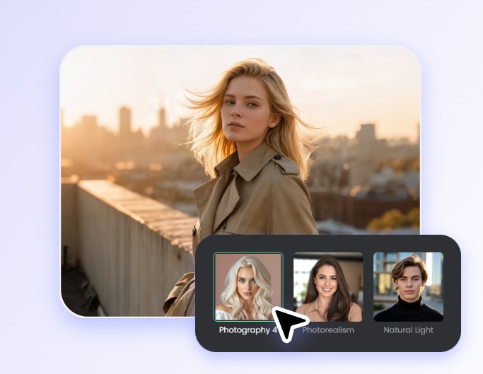 Choose the photography 4 style and generate a blond lady