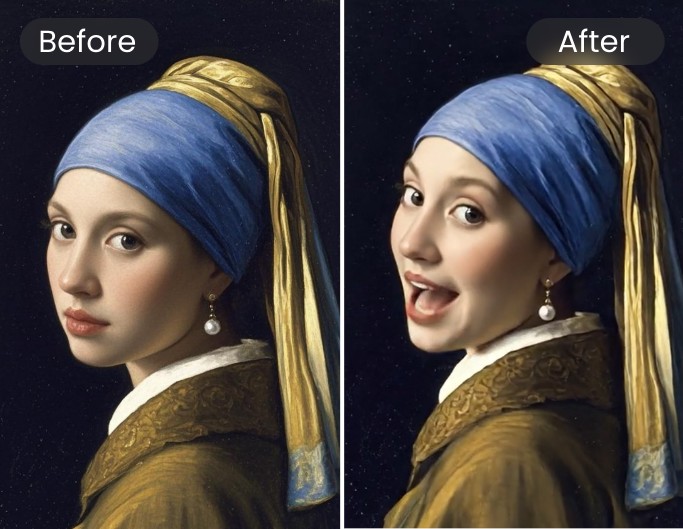 Classic character lipsync effect featuring Girl with a Pearl Earring