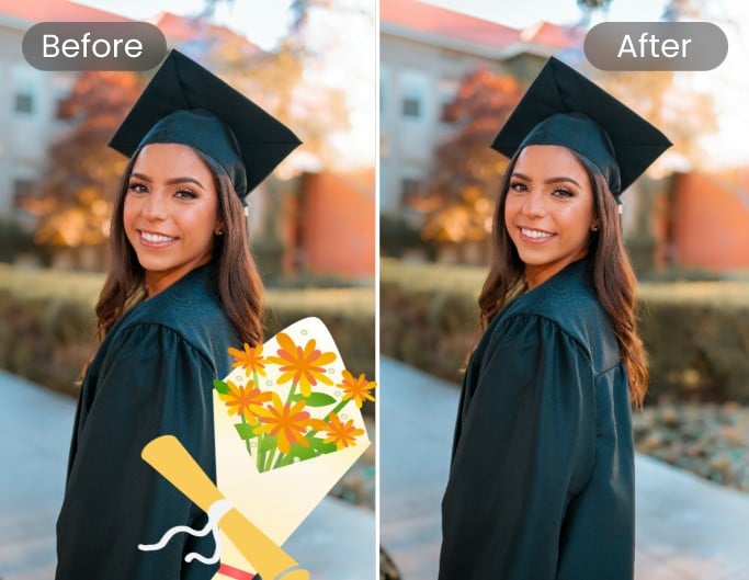Clean up the girls graduation image with our emoji remover