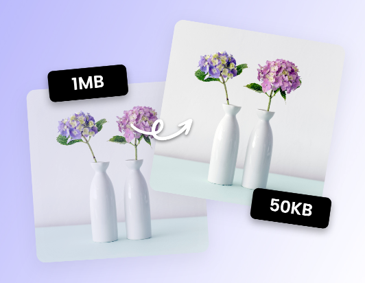Compress flowers in vases image from 1mb to 50kb