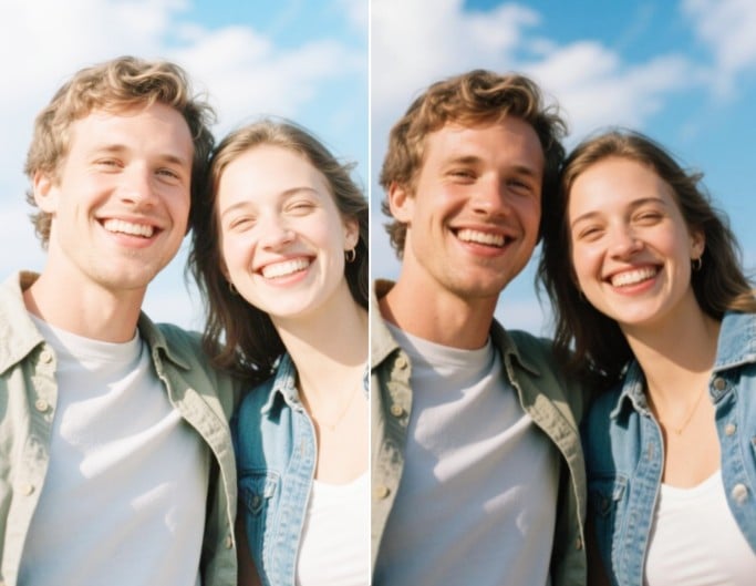 Contrast an overexposed group photo to a normal one