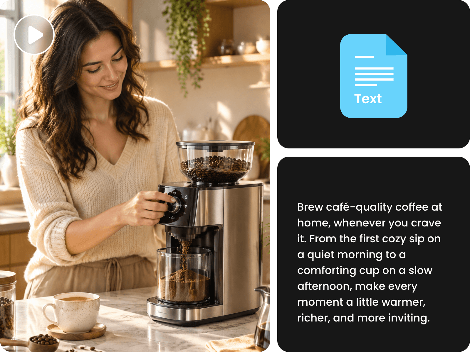 Convert a coffee machine ad video to text