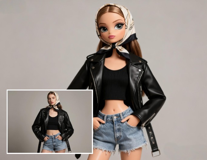 Convert a cool girl photo into Bratz doll