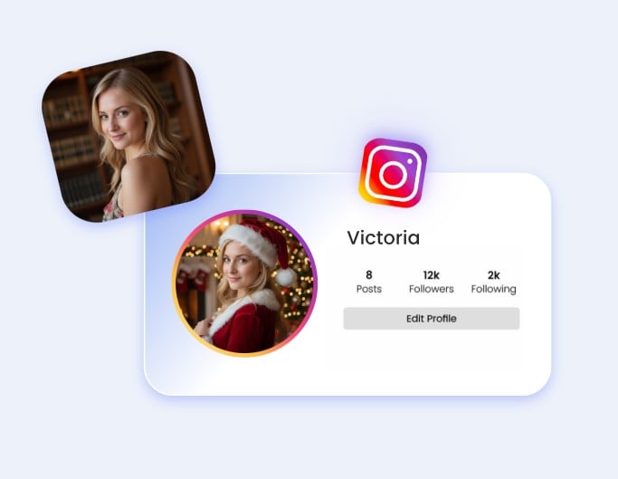 Convert a female portrait photo to a santa claus visual and use it as a social media pfp
