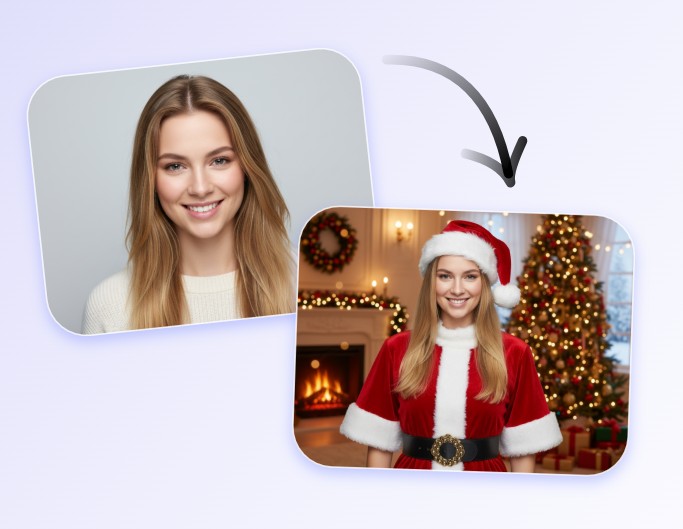 Convert a female portrait photo to santa claus