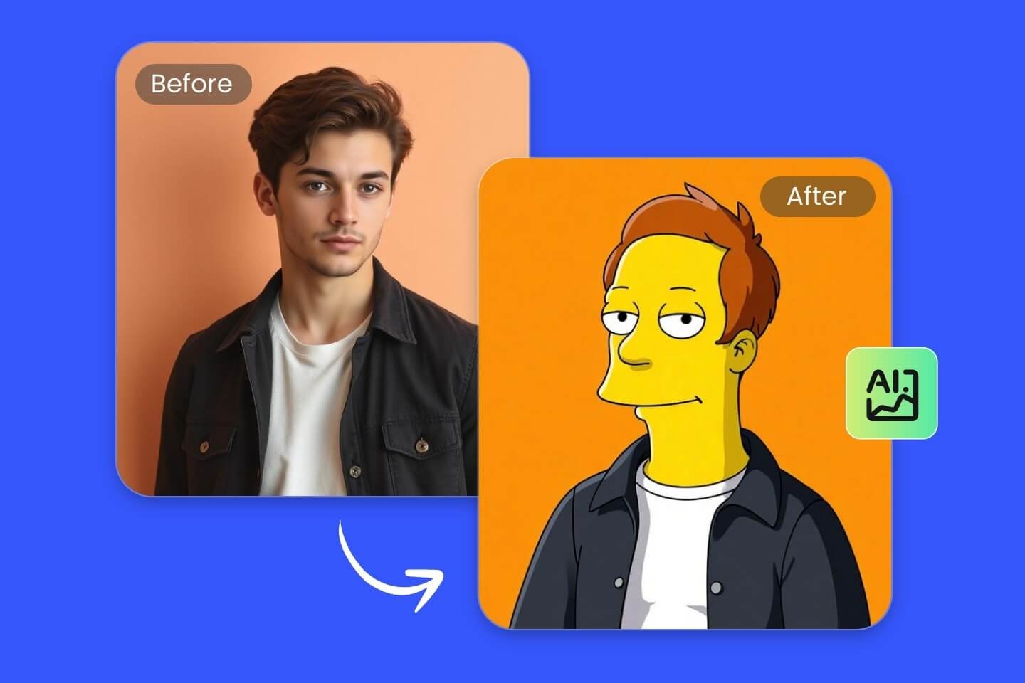 Convert a photo of a handsome man to simpsons style image with ai in fotor