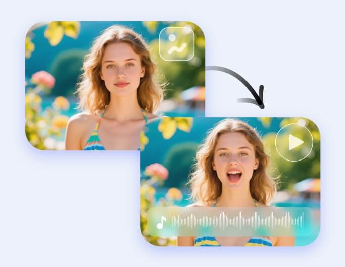 Convert a photo of a woman into a dynamic singing video with mouth movements