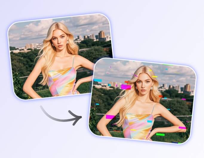 Convert a photo of a woman into glitch style