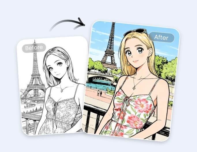 애니메이션 여성 스케치를 완성된 애니메이션 이미지로 변환하기