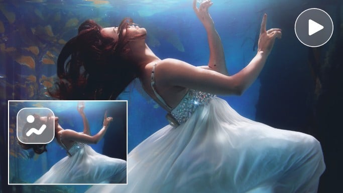 Convert an artistic photo of a drowning lady to a dynamic video