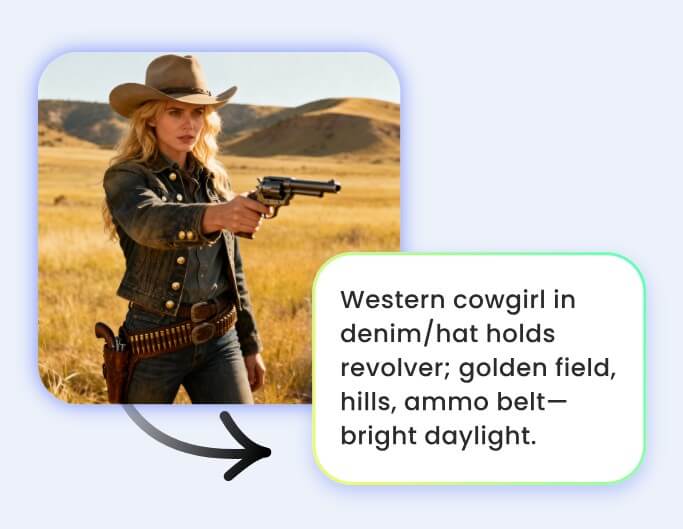 Convert an image of a female cowboy into an image alt text