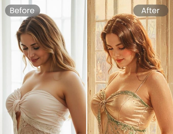 Convert the beautiful girl into pin up style instantly in fotor