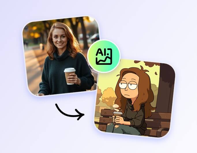 Convert the girl into rick and morty style in one click with ai