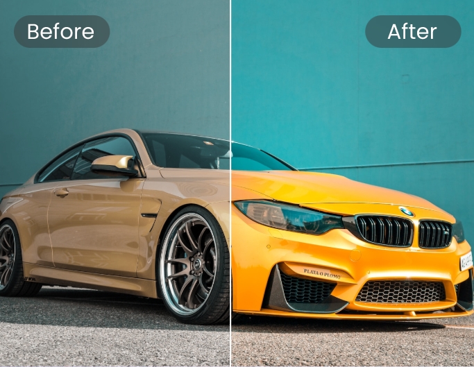 Correct the color of a yellow car photo with AI