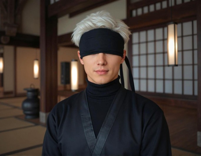 Mit dem Prompt wird das hochgeladene Bild in Satoru Gojo aus Jujutsu Kaisen umgewandelt