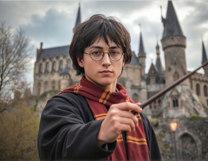 Mit dem Prompt wird das hochgeladene Bild in Harry Potter umgewandelt