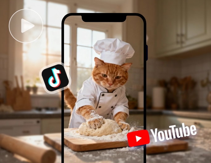Create a short video of a cat chef and share it on social media