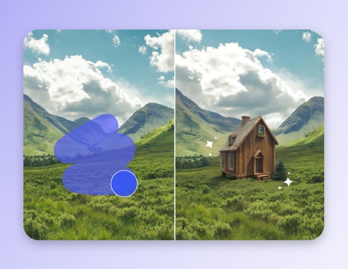 Create a tree house on a grass with fotor ai generative fill