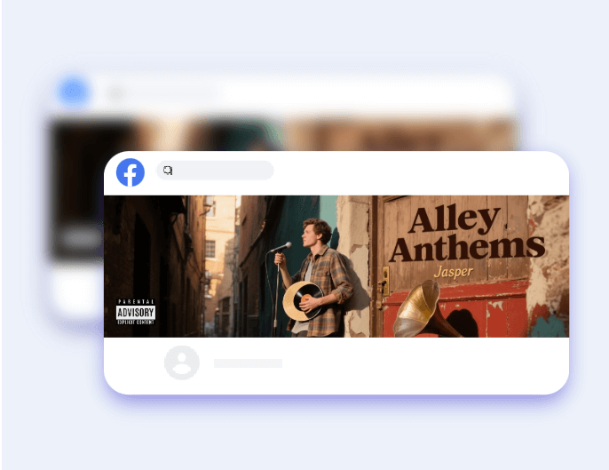 Create a ui design featuring a parental advisory album cover of a singing man