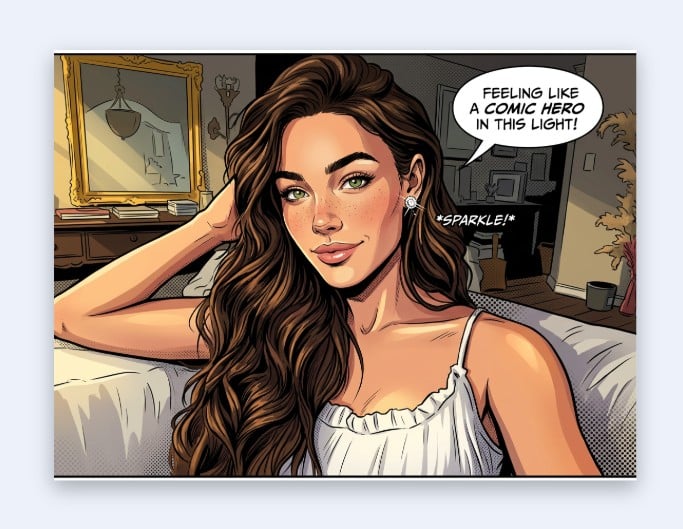 Create an ai comic journal of a long hair lady