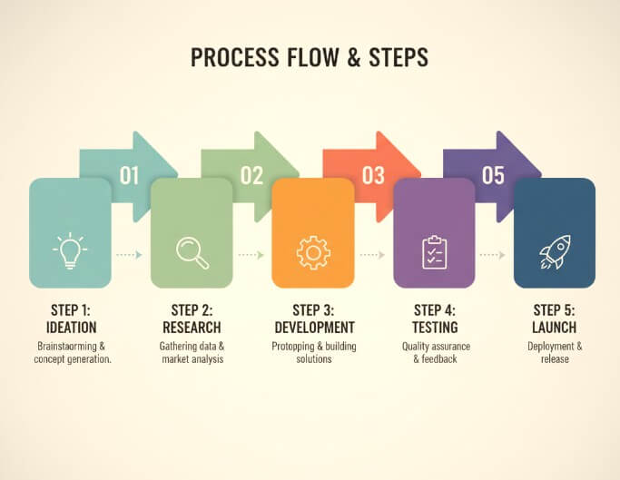 Create an ai infographic to display processes and steps