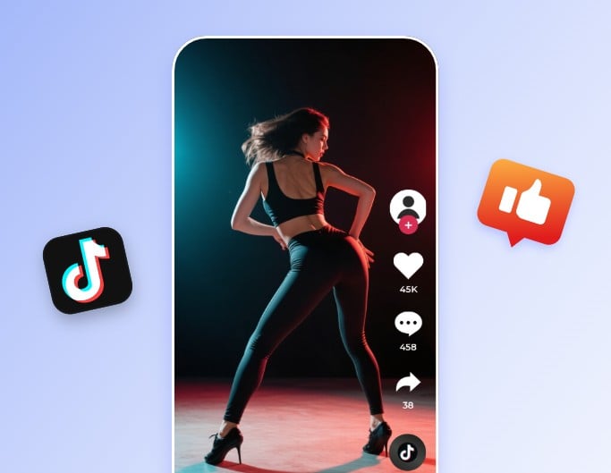 Créer une vidéo de twerk IA à partir d'une photo d'une femme en tenue de sport noire et la partager sur tiktok