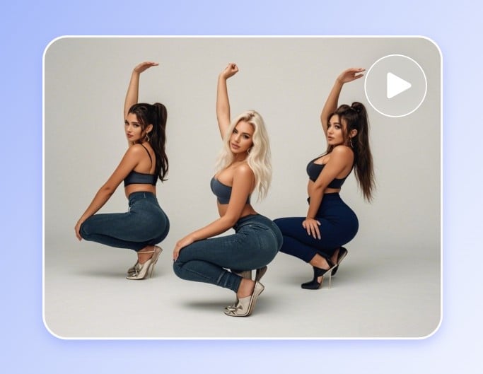 Créer une vidéo de twerking à partir d'une photo de trois femmes sportives et l’utiliser comme tutoriel de twerk