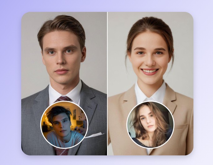 Create professional portrait photos for man and woman with fotor ai portrait generator