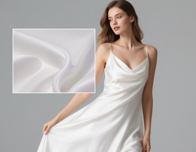 Create white fabric texture art and apply it to a white dress of a lady