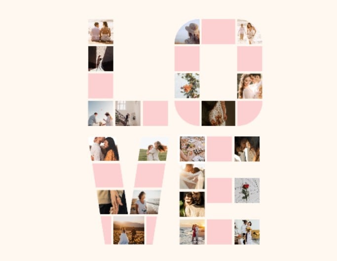 Creattive text shaped photo collage layout