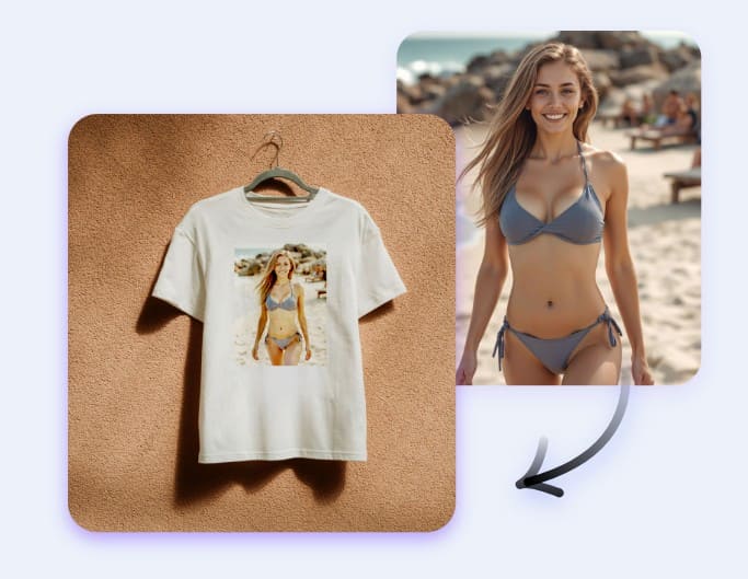 Créer une fille en sexy bikini IA et limprimer sur un t shirt blanc